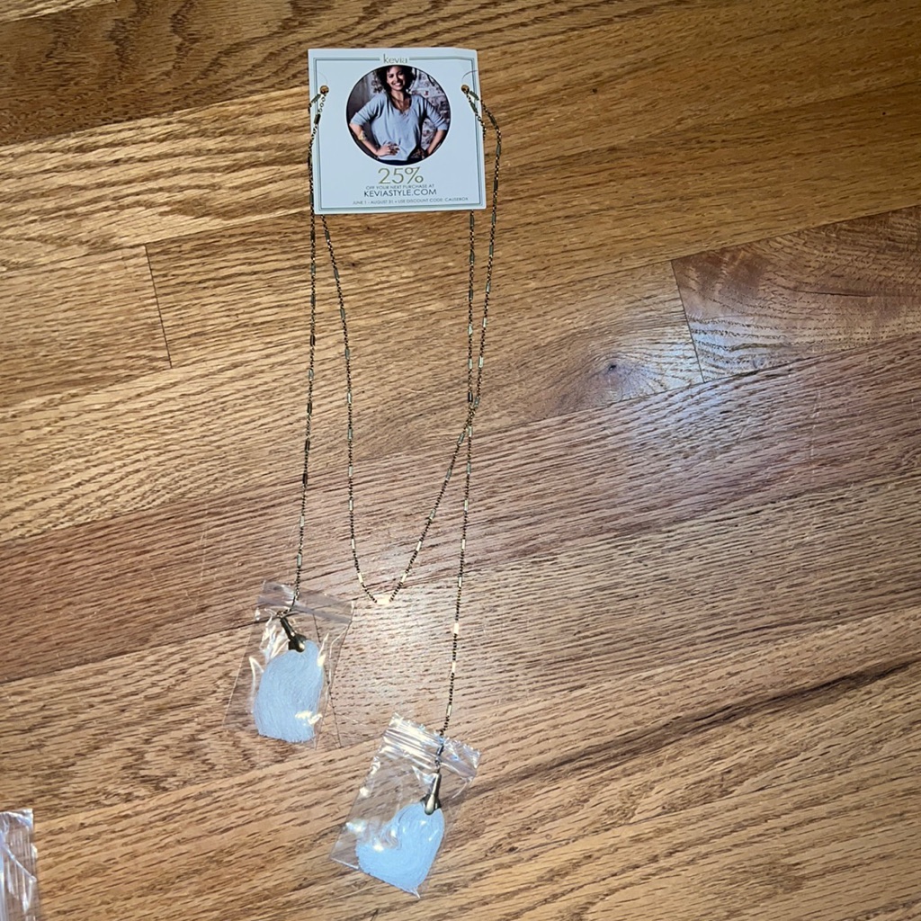 Kevia Gold, Lariat Necklace With White Tassels. New With Tags.
